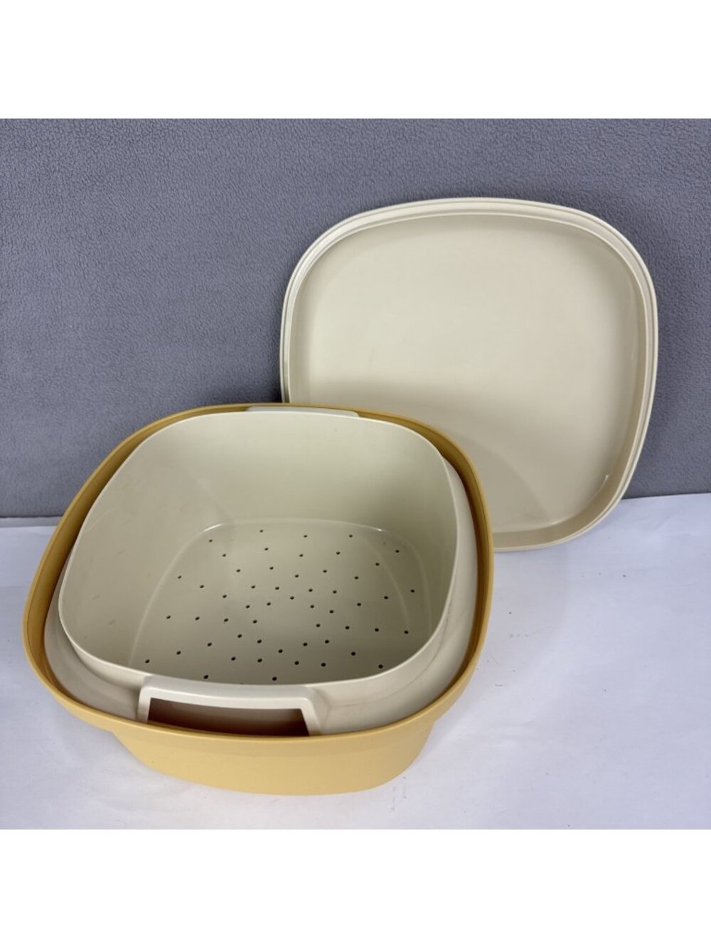 1970s Tupperware Harvest Gold 3 Pc 3 Qt Square Steamer 888-15 cooking retro boho